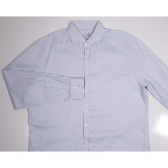 Charles Tyrwhitt Extra Slim Fit Non-Iron Light Blue Check Dress Shirt (44) 17.5 - Picture 3 of 7